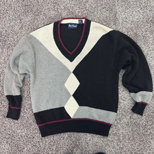 Vintage Par Four Sweater Mens L Color Block 90s Cosby Grandpa VNeck Retro Preppy