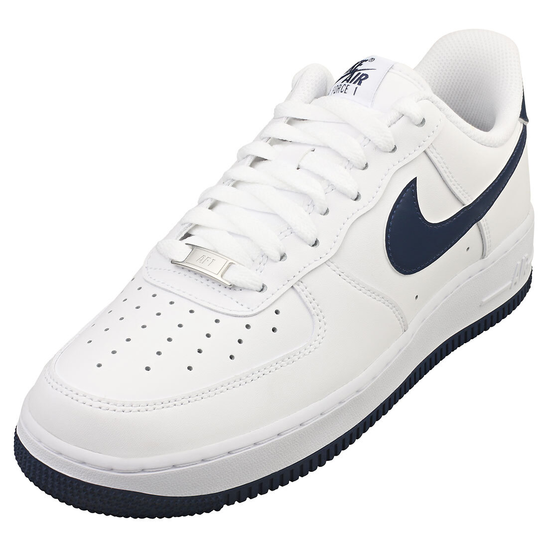 Nike Air Force 1 07 Uomo - Sneakers Moda in Pelle Bianco e Navy - 44.5 EU