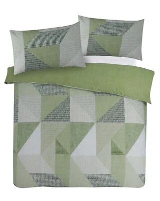 Geometric Stripe Duvet Cover Reversible Bedding Set With Pillowcase Sage Green