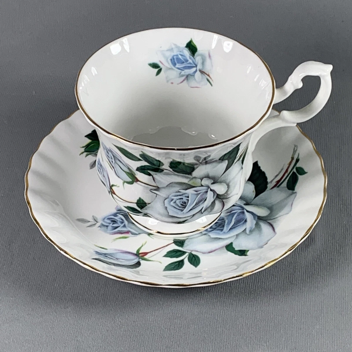 Royal Albert Cup Saucer Silver Blue Rose Bone China England