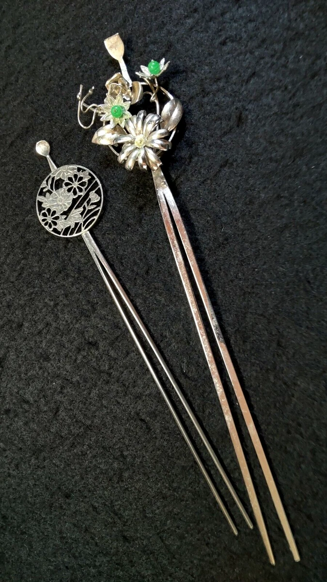 Vintage Japanese Metal Kanzashi set of 2 Kimono hairpin Hair 