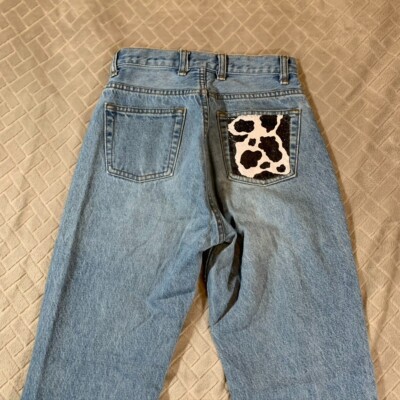 John Gault Jeans Wsomens Small Denim Blue Cow Print High Rise Tapered Leg Mom