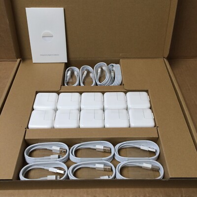 Lot of 10 New OEM Apple A1357 10W iPhone/ipad Power Adapter/Lightning USB Cable
