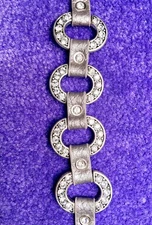 TONG GUANG HOLLYWOOD BLING PLATINUM TONE CALF LEATHER+AUSTRIAN CRYSTL BRACELET