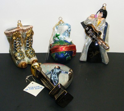 Lot of 4 Polonaise Kurt Adler Kimozja Ornaments ELVIS-BOOTS-PEACE-SING IN RAIN