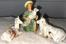Nativity Shepherd Boy And 2 Animals Stonewear 3 Pc. Manger