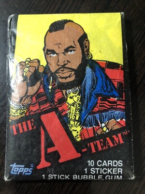THE A-TEAM 1983 TOPPS TRADING CARDS SEALED WAX PACK OF 10 CARD & STICKER
