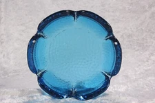 Azure Electric Blue Round Glass Ashtray Pebble Bottom Vintage
