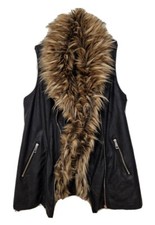 Cameo Rose Pu Leather Faux Fur Collar Sleeveless Jacket Gilet 10 12 14 Black