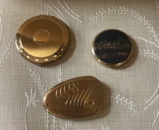 3 Vintage Makeup Powder Compacts -  Oalo “New Light” and 2 Elgin Gold Tone