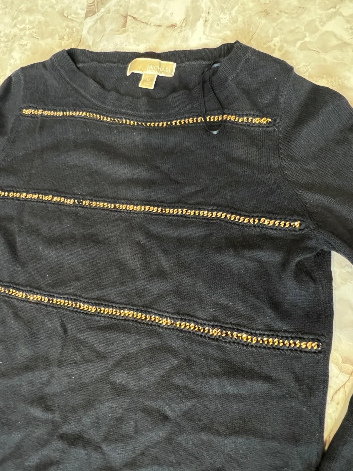 Michael Kors sweater dress with gold chain detail navy size M thumbnail 2