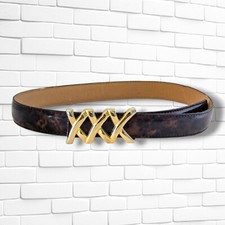 Vintage 90s Faux Leather Belt Tortoiseshell Color Gold XXX Slide Buckle