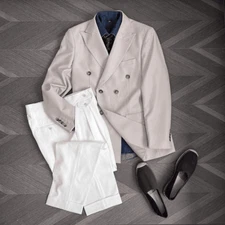 Italian Style Peak Lapel Collar Mens Double Breasted Suit Jacket Business Formal