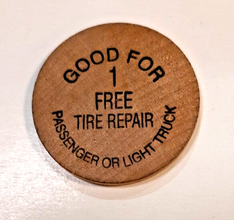 1970s Pueblo Tires & Service Texas Wooden Nickle Good for One Free Tire