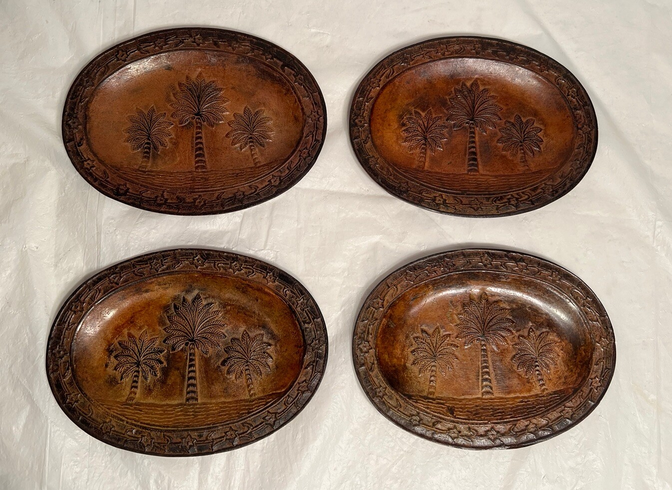 Palm Tree Metal Trinket Tray Set of 4 Decorative Trays