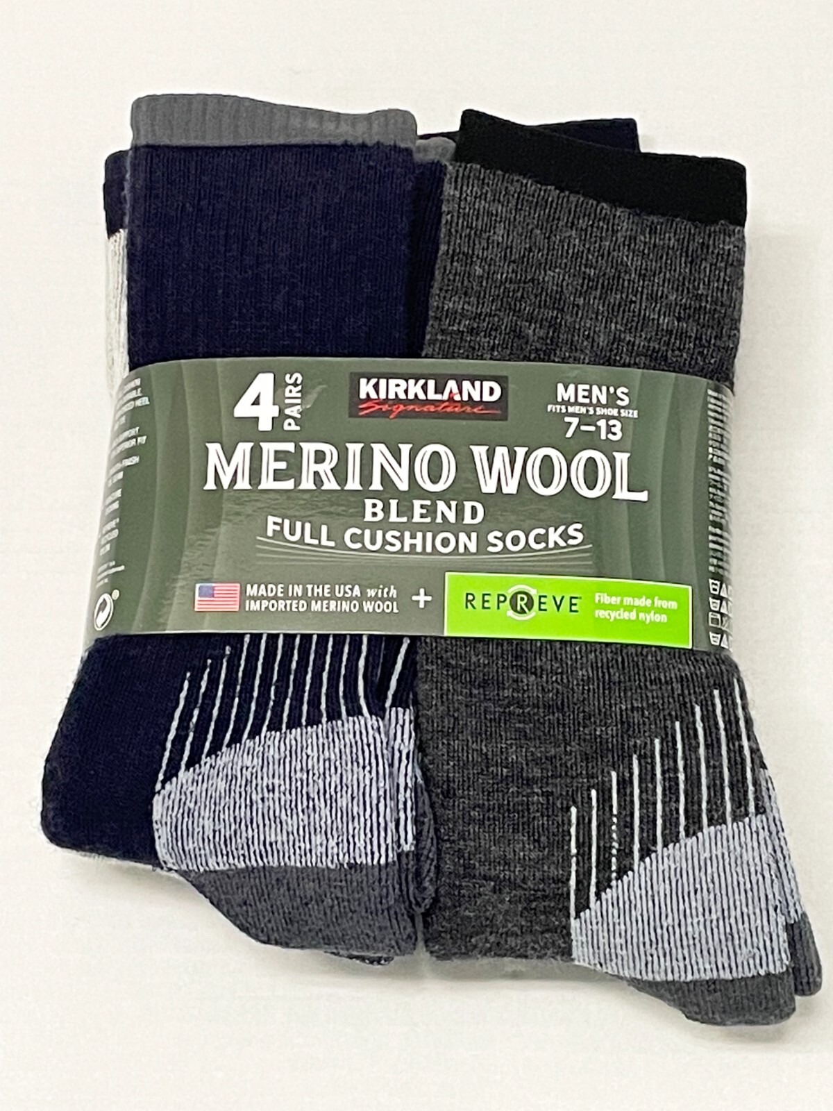 Kirkland Signature Men's Merino Wool blend sock, size 713, 4 pairs