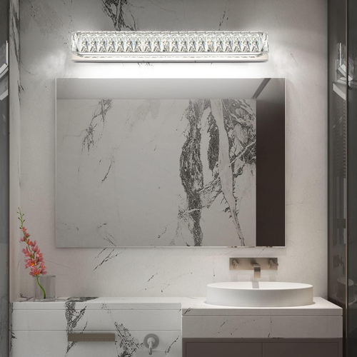 Modern Bathroom Light Fixtures over Mirror 30 Inch Crystal Chrome LED Vanity Lig - Picture 2 of 8