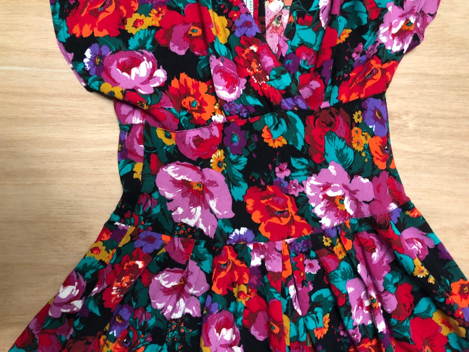 vtg 80s REO Originals Fit N Flare Day Dress Sz 10 Garden Floral Wide Waist Pckts