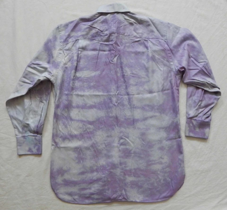 Camisa Tie Dye Púrpura Gris Rayas Manga Larga Abotonada - Mediana Para Hombre Hecha a Mano Foto 2 de 4