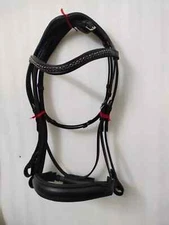 Black Crystal Brow-band Dressage Leather Bridle With Softy Padding All Size