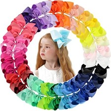 30 Pcs 6" Hair Bows Clips Boutique Grossgrain Large Hair Ribbon for Girls Teens