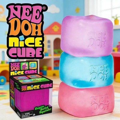 Nee Doh Nice Cube Super Solid Squish! - Lot of 3 - Blue Purple Pink - Brand New!