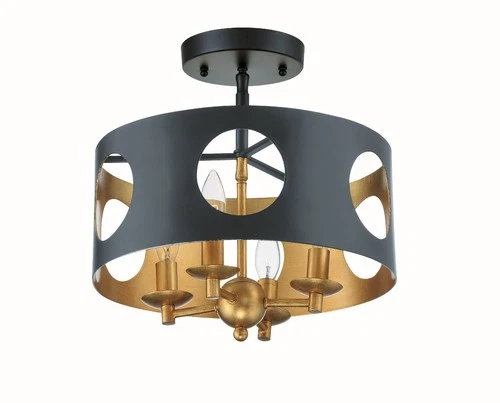 Crystorama Odelle 4-Light 14" Ceiling Light in Matte Black And Antique Gold - Picture 1 of 7
