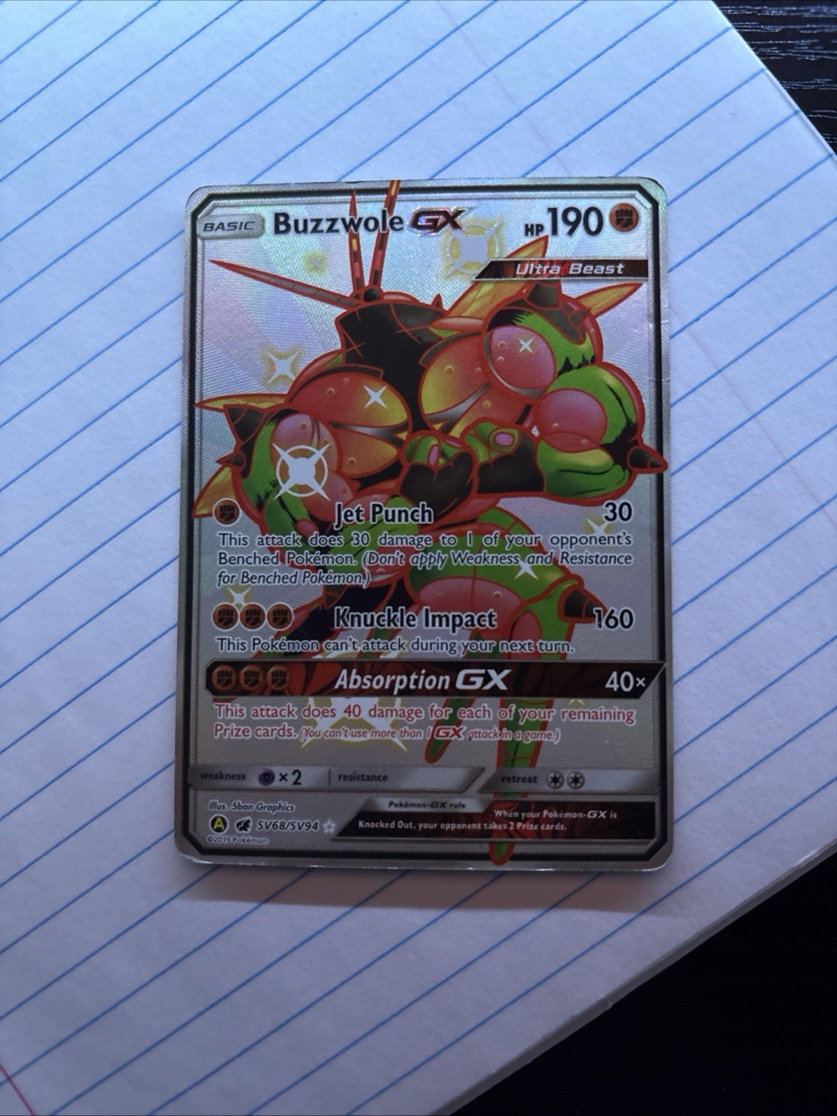 Pokemon Buzzwole GX SV68/SV94 Full Art Rare NM-M - Sun & Moon Hidden Fates NM