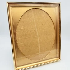 Vintage Photo Frame MCM Oval Insert 8x10 Shadow Box Picture Frame Gold Metal 