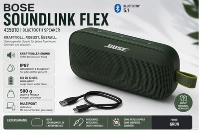 Bose SoundLink Flex 435910 Bluetooth Speaker kabelloser Lautsprecher Box Grün