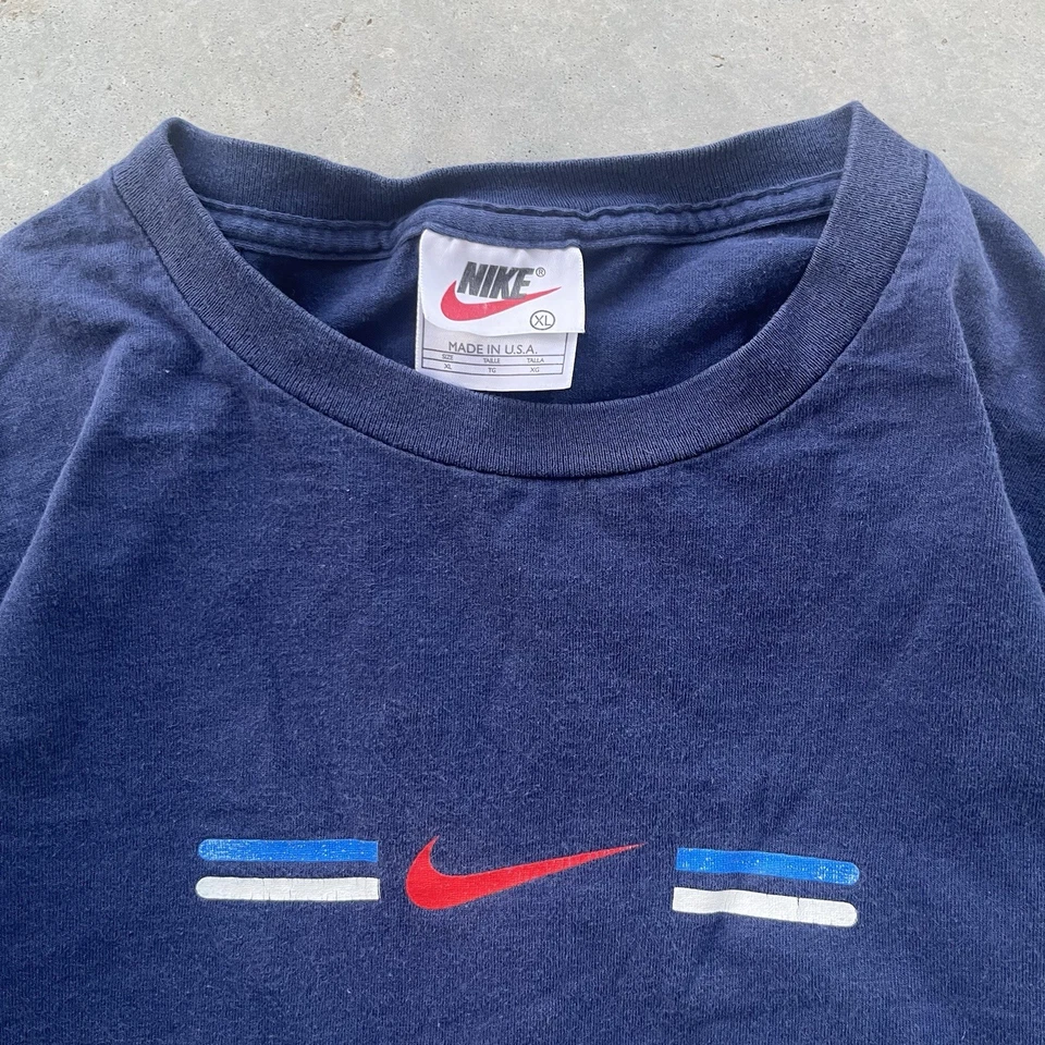 Youth Vintage XL Nike Long Sleeve Shirt Red Striped Blue White Tag made in USA - Image 2 of 4