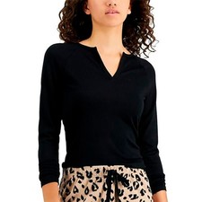 JENNI Split-Neck Pajama Top BLACK M