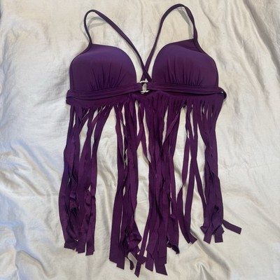 Venus Fringe Bikini Top Purple Push UpWomen s D Cup Swimwear Boho Festival Party