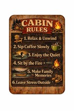 Cabin Rules Metal Sign Rustic Lake House Decor 8x12 Campfire Lodge Camping