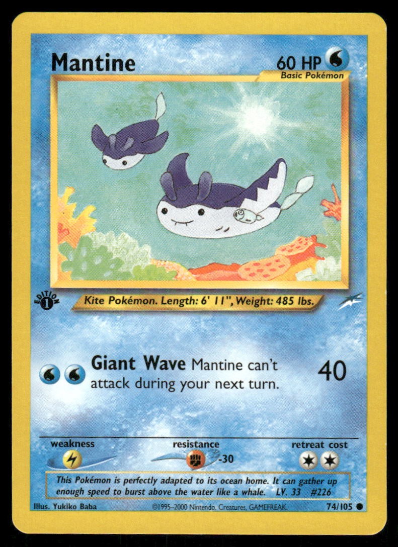 Pokemon Cards Mantine 74/105 1st Edition Neo Destiny Common NM *11