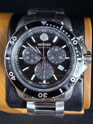Movado Series 800 Black Dial & Bezel 42mm Chronograph Steel Watch Model #2600142
