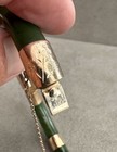 Vtg Chunky GREEN JADE & 14K Gold HINGED BANGLE BRACELET 10mm Thick 7.5" Inside — photo 6