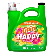 Gain Liquid Laundry Detergent, Happy, HE Compatible, 154 fl oz, 107 Loads 0.17 per gallon