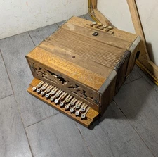 Vintage Concertone Button Box Carved Wood Accordion Germany Pearl