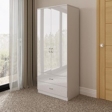White Gloss Combination 2 Drawer 2 Door Wardrobe Modern Bedroom Storage