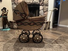 1920s Diamond Design Vintage Babydoll Wicker Carriage Pram