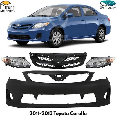 Front Bumper Cover Paintable & Grille Assembly Kit For 2011-2013 Toyota Corolla