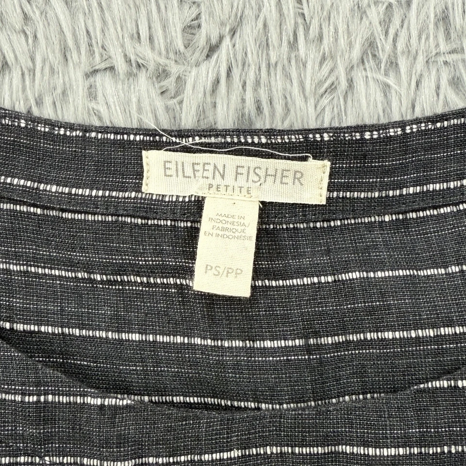 Eileen Fisher Dress Women's PS Gray Striped Organic Linen Coastal Lagenlook Boxy - Image 2 of 4