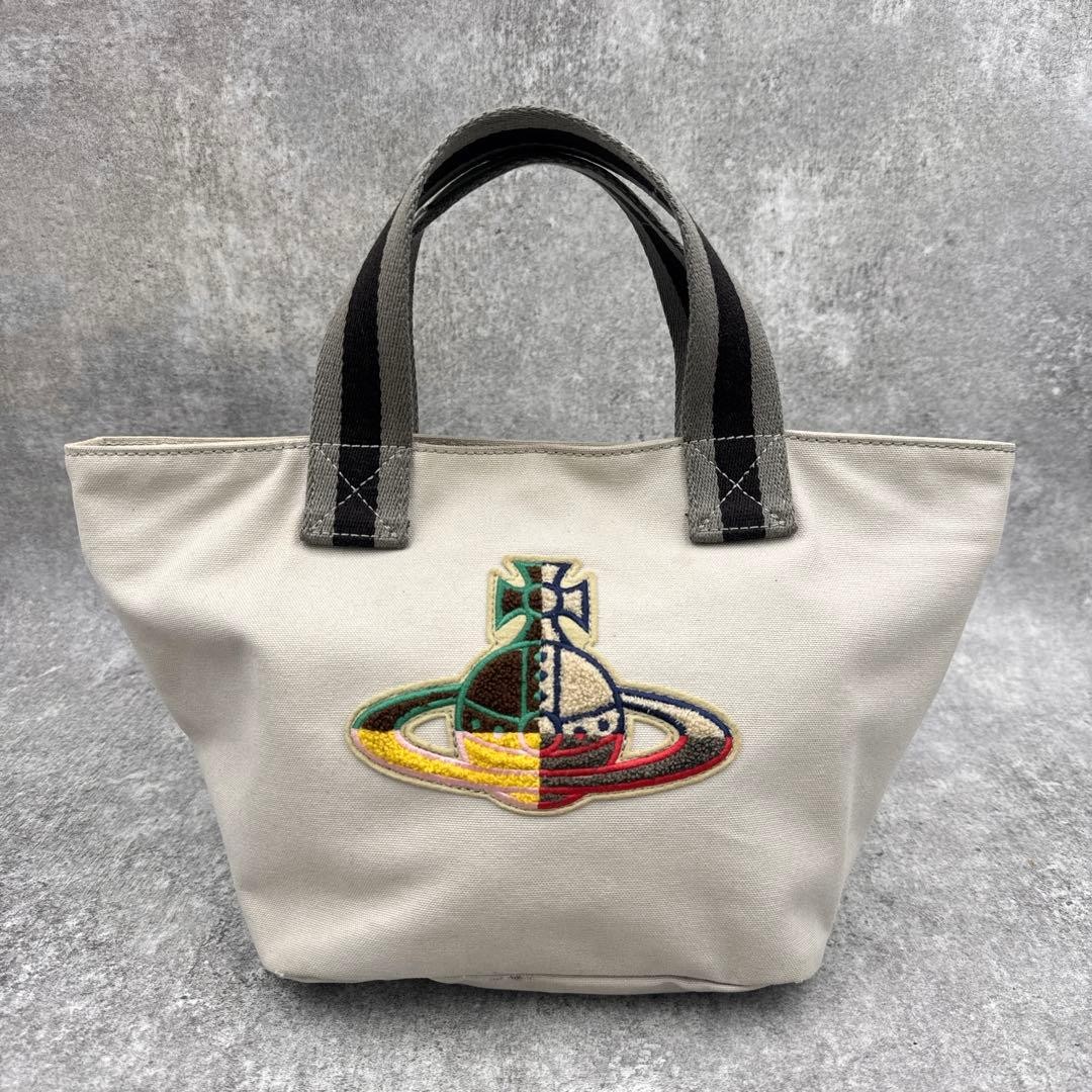 Vivienne Westwood Big Orb Canvas Tote Bag Multicolor Authentic Women's Handbag