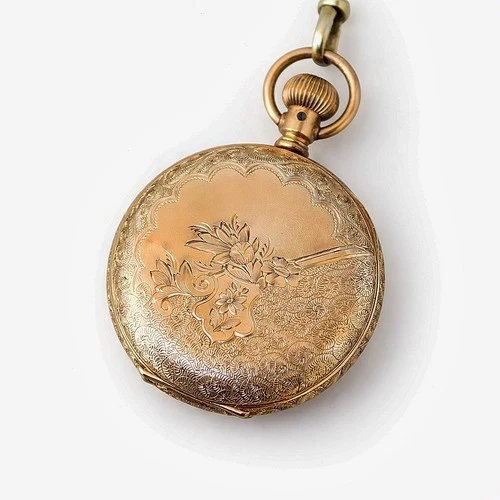 Antique Elgin Pocket Watch 1880s Gold Filled Crescent Case w Chain Stem