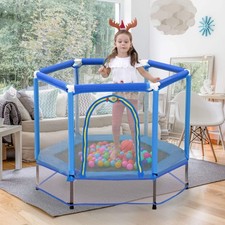 55'' Toddlers Trampoline with Safety Enclosure Net and Balls, Indoor Outdoor Min