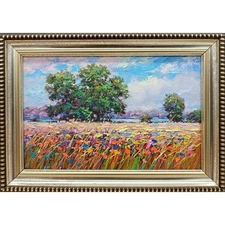 Summer Nature Oil Painting Original Art Country Landscape Flower Meadow 4x6