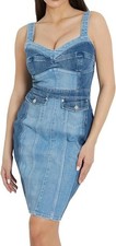 GUESS Lidia Denim Sleeveless Dress Women's XS Dark Star Colorbocked Back Zip