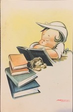 Cartolina Goliardia - Bimbo con feluca bianca - Lettere e filosofia Ill. Nadiani