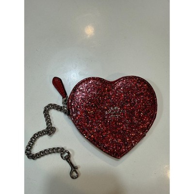 New without tags Coach leather sequin heart keycard/change purse